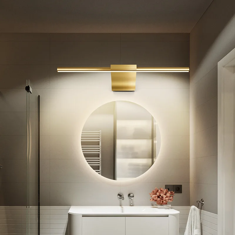 Light luxury bathroom bathroom mural mirror headlight, American minimalist retro rotating full copper mirror headlight