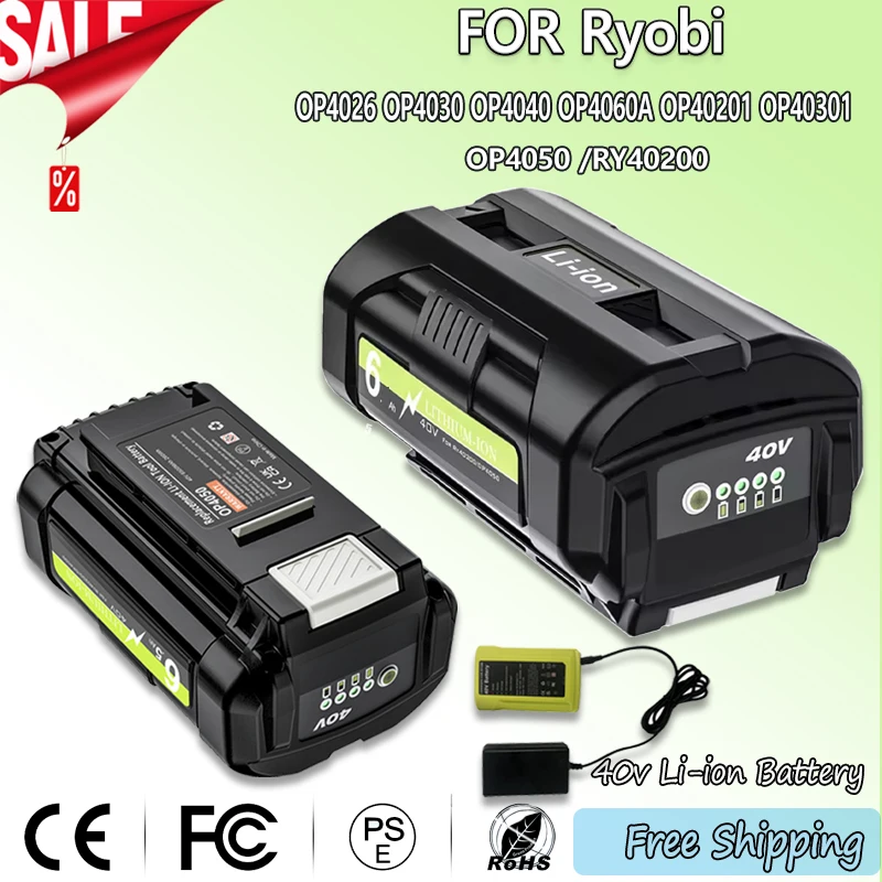 Replacement Batteries and charger For Ryobi OP4050 Battery 40V Li-ion For Ryobi OP4026 OP4030 OP40401 OP4060A OP40201 OP40301