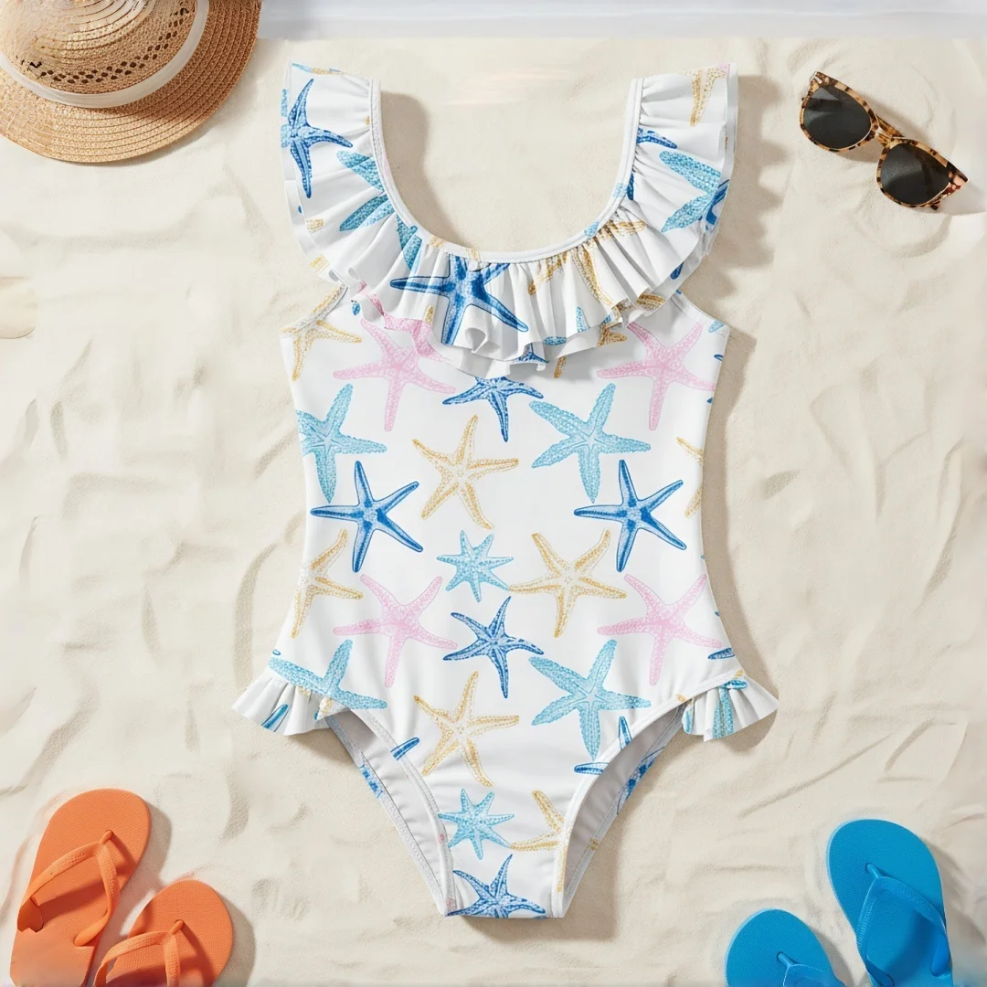 2026 Kids Girl Swimsuits for 4-7 Years Little Girl's Bathing Suit Ruffle Hem Neck Children Swimwear Young Girl Beach Wear