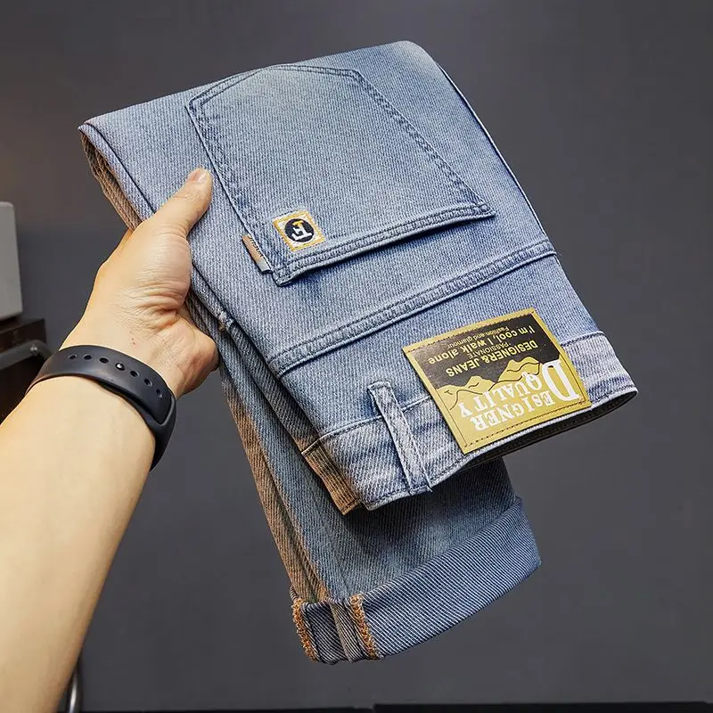 Pantalones vaqueros informales de moda bordados para hombre, pantalón ajustado gris carbón, venta al por mayor, otoño e invierno, novedad