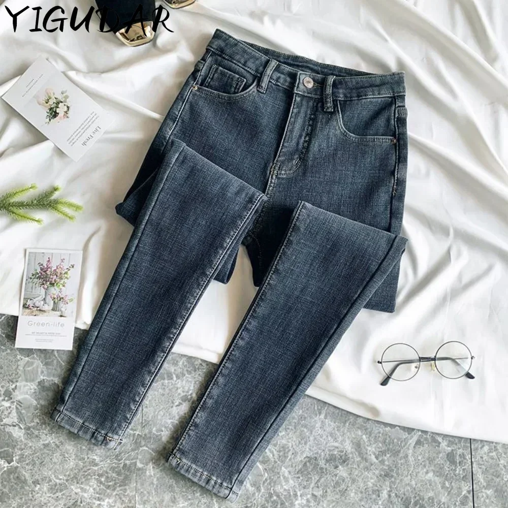 Denim Pants Spring Autumn Jeans For Women High Waist Skinny Warm Thick Jeans Womens High Elastic Stretch Jeans