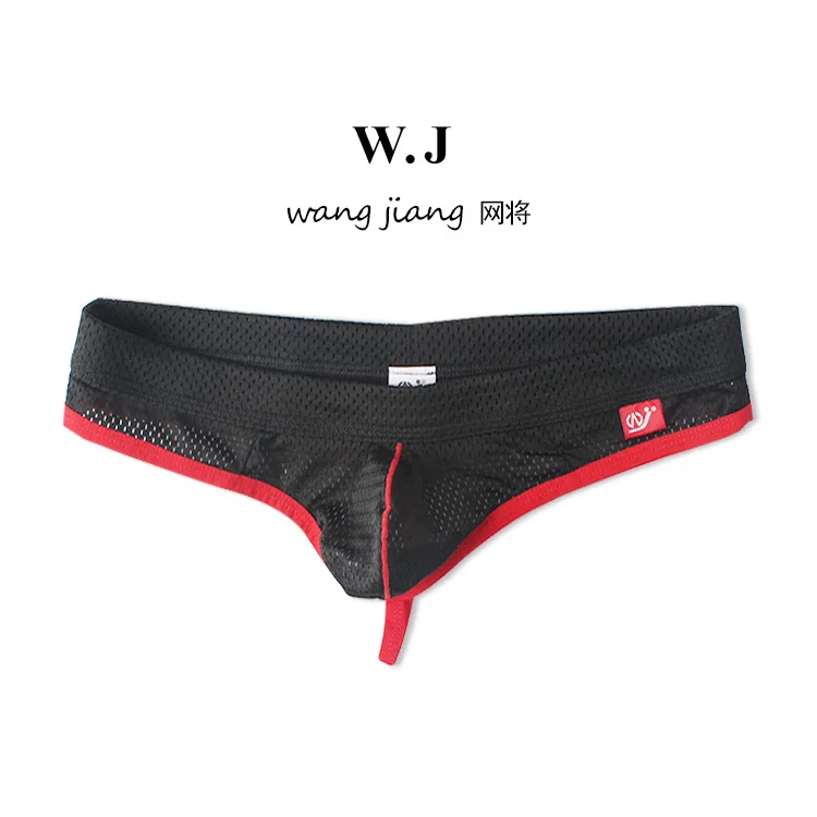 WJ Man Thongs Sexy Low Waist Nylon Mesh Breathable Men\'s Thong T Briefs