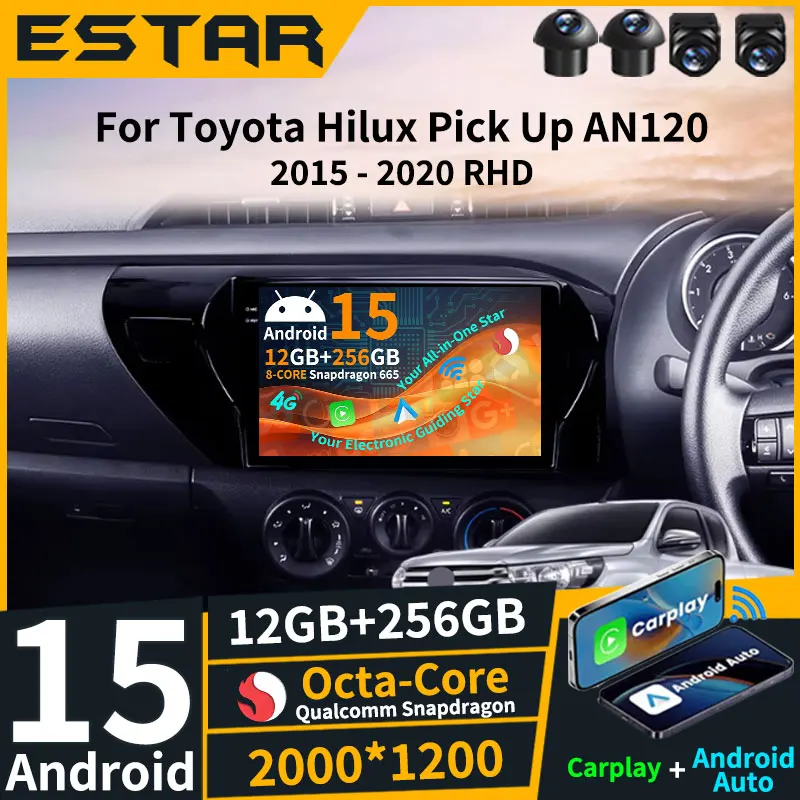 

Wireless Carplay Android 15 For Toyota Hilux 2015-2023 RHD Stereo Multimedia 4G LTE Video Player 360 Camera WIFI BT DSP QLED GPS