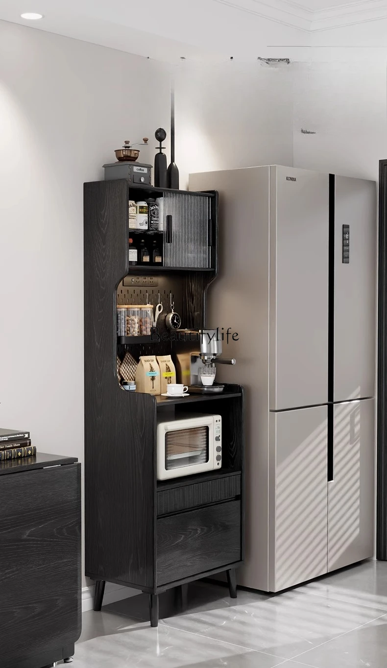 

Solid wood dining side cabinet black, small apartment narrow integrated wall locker