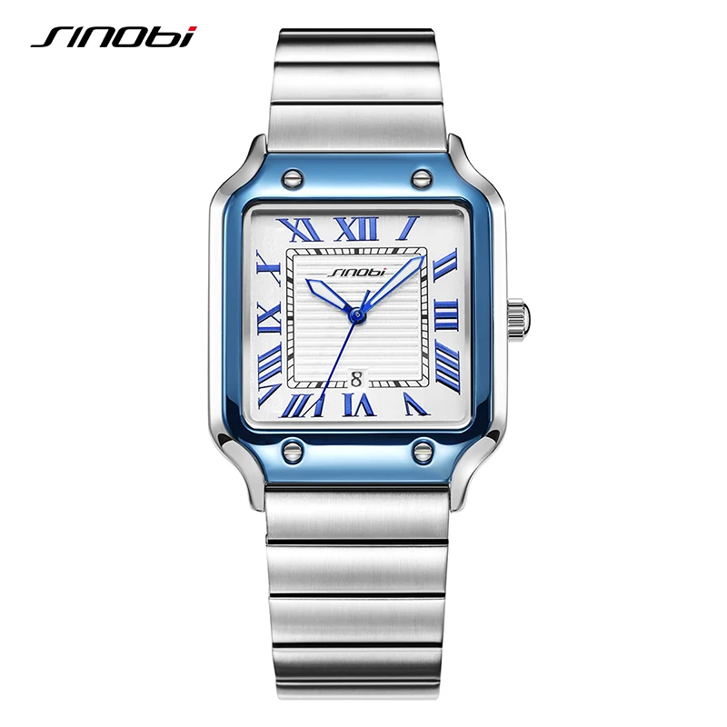 SINOBI Casual Design Men's Quartz Watches Fashion Stainless Steel Man's Wristwatches Business Square Male Relogio Masculino