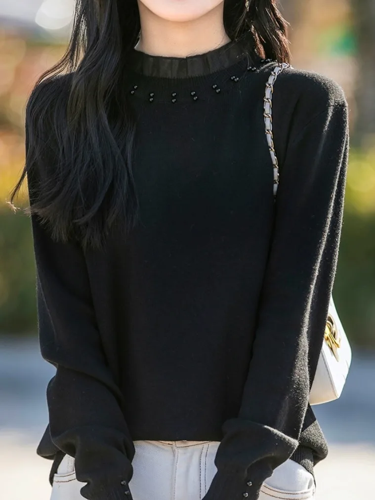 العلامة التجارية المخرج المرأة محبوك الدانتيل قاعدة irt الخريف الشتاء ملابس داخلية لؤلؤة مزين سترة لينة مزيج طويل Sve Regula...