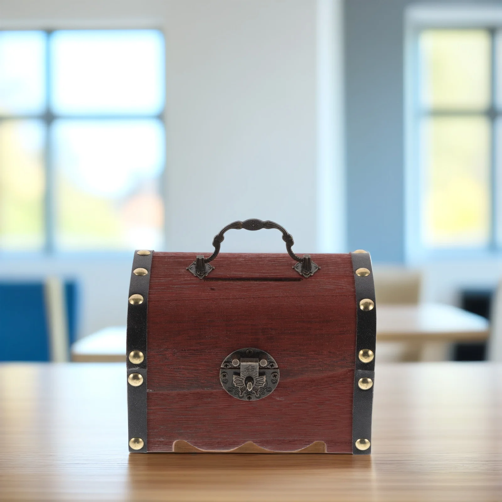 Tirelire pour enfants coffre au trésor en bois avec serrure boîte d'économie d'argent de grande capacité pour enfants cadeau éducatif créatif sécurisé