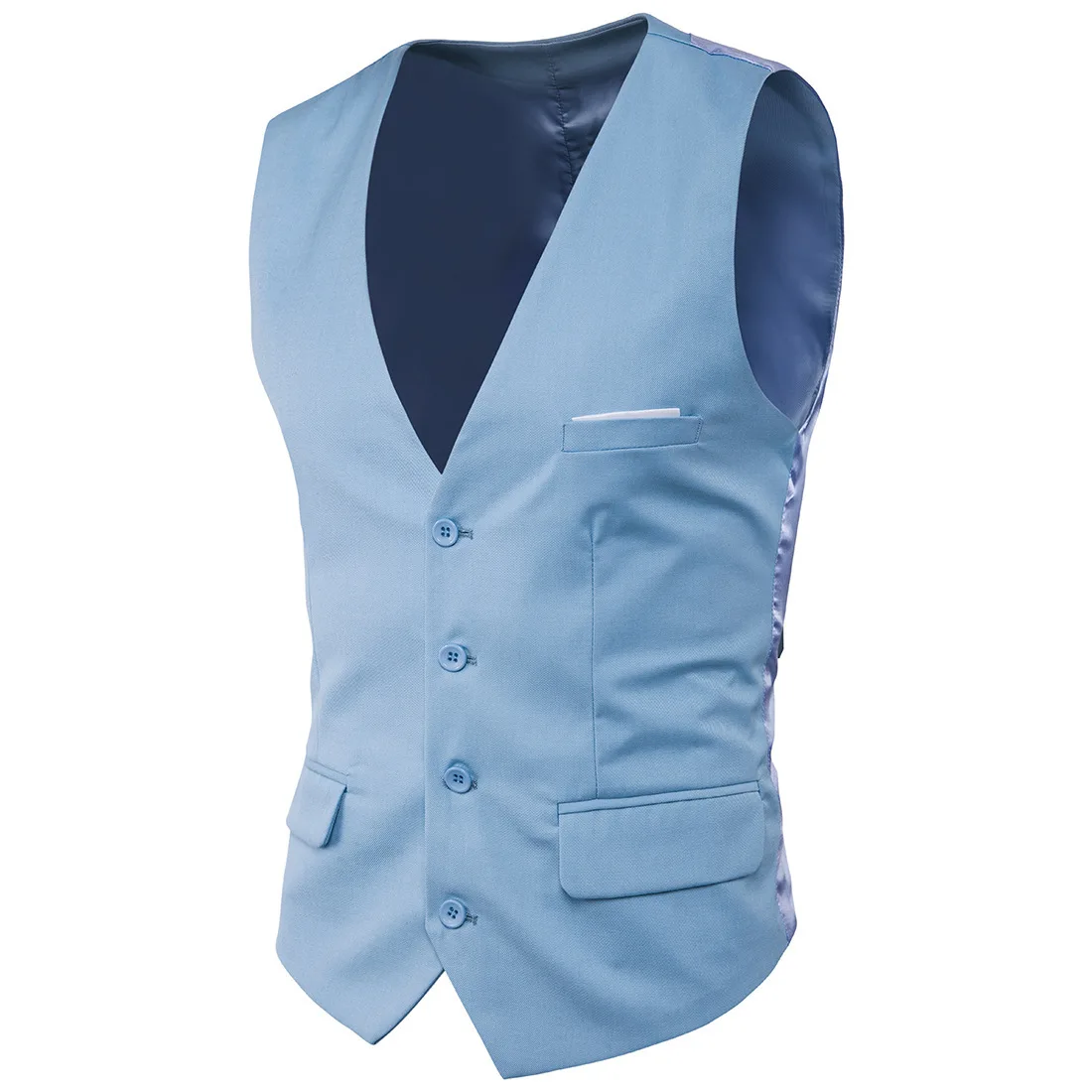 KIDWHXR Man Vest Simple Solid Color Patchwork V-neck Male Waistcoat Single-breasted Slim Breathable Versatile Men Suit Vest