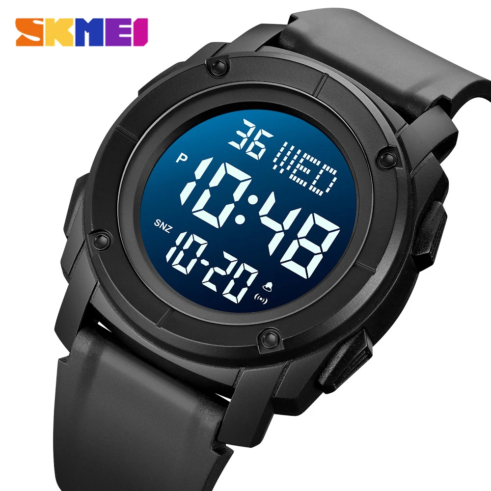 

SKMEI Fashion LED Light Digital Mens Watches Silicone Band Military Sport Watch 5Bar Waterproof Hour Alarm Male Clock New 1853