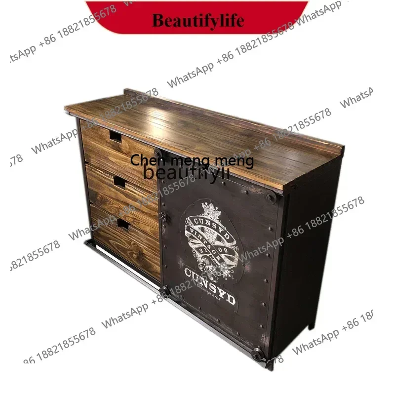 X  ss 8617 Retro dining side storage wrought iron storage hotel meal preparation tea industry wine cabinet