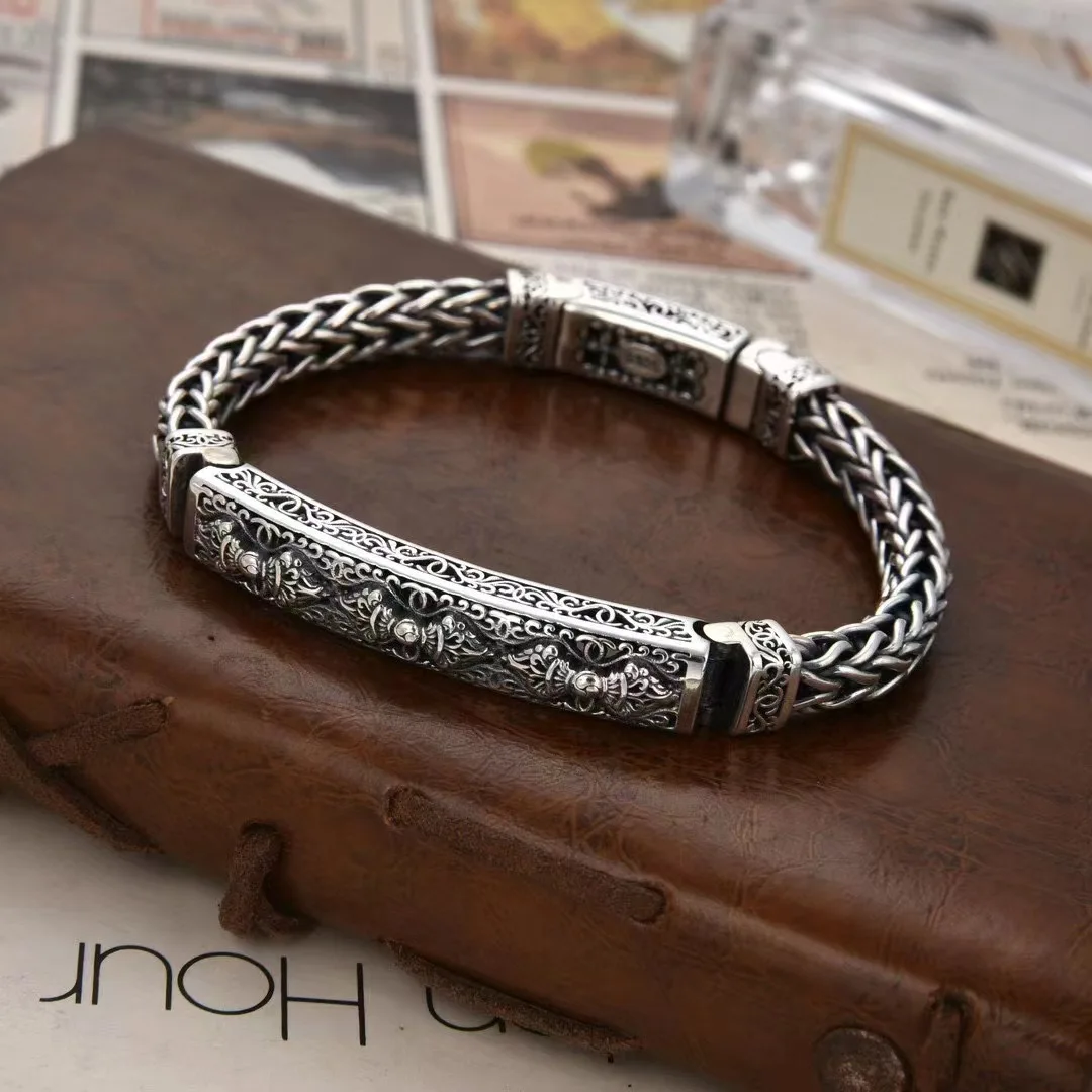 

National trend jewelry s925 silver vajra bracelet ethnic style retroelegant texture personalized trendy men's jewelry bracelet