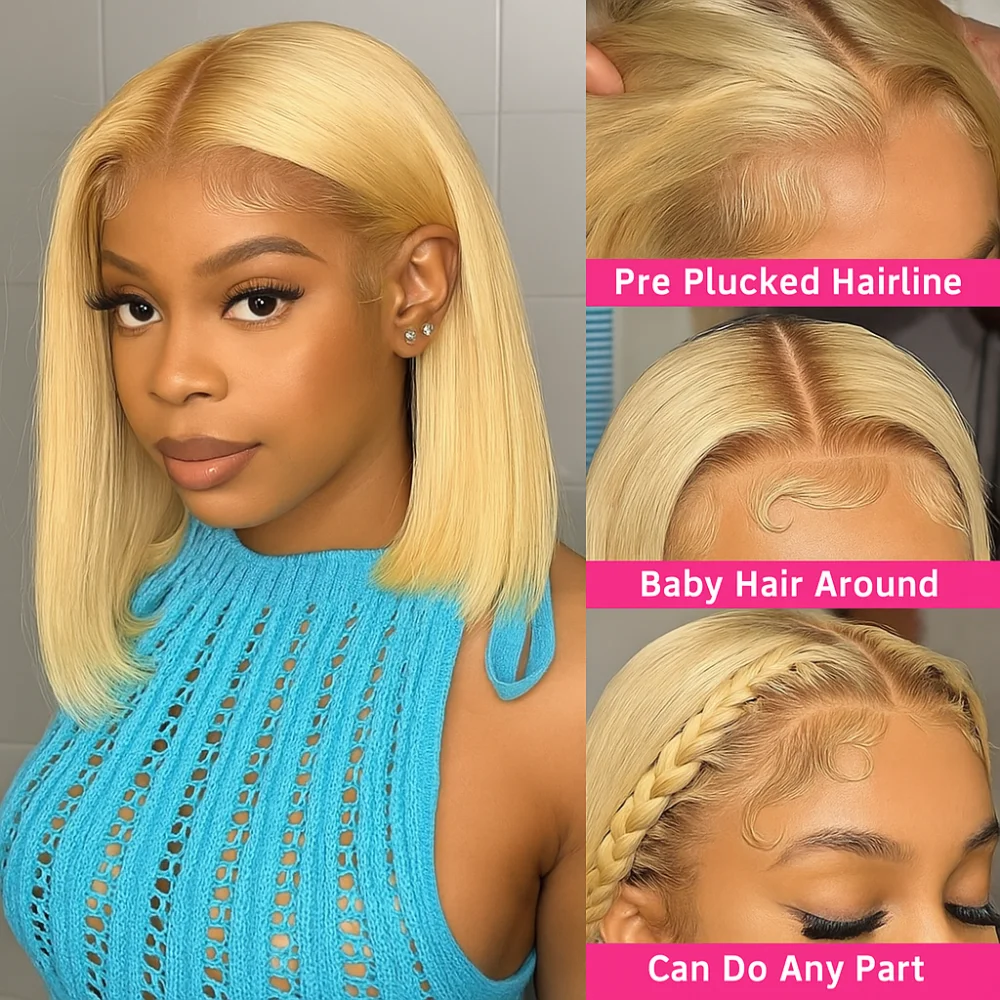 13x4 الدانتيل الجبهة 613 شقراء خصلات الشعر المستعار الإنسان العظام مستقيم بوب خصلات الشعر المستعار الإنسان العسل شقراء الدانتيل أمامي باروكة من شعر طبيعي للنساء