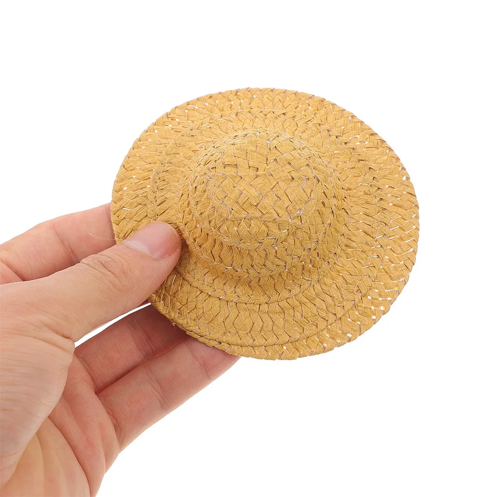 

10Pcs Miniature Woven Straw Hats Small Craft Caps for DIY Dollhouse Decorations Costume Accessories Photography