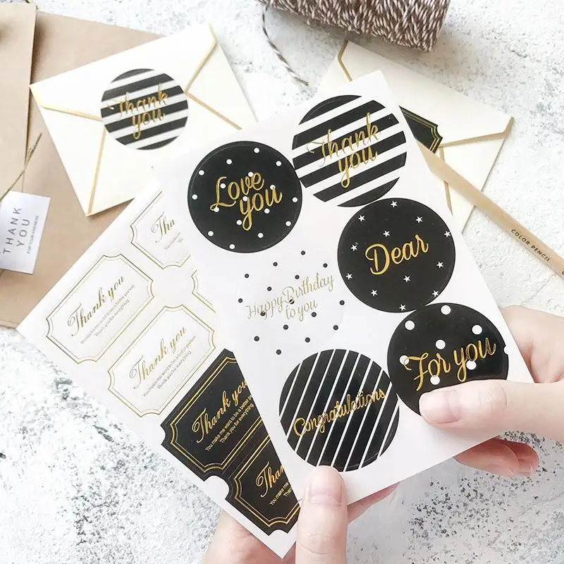 10 Sheets Adhesive Baking Seal Sticker For Christmas Party Favor Gift Bag Candy Box Decor Simple Blessing Words Gilding Sticker