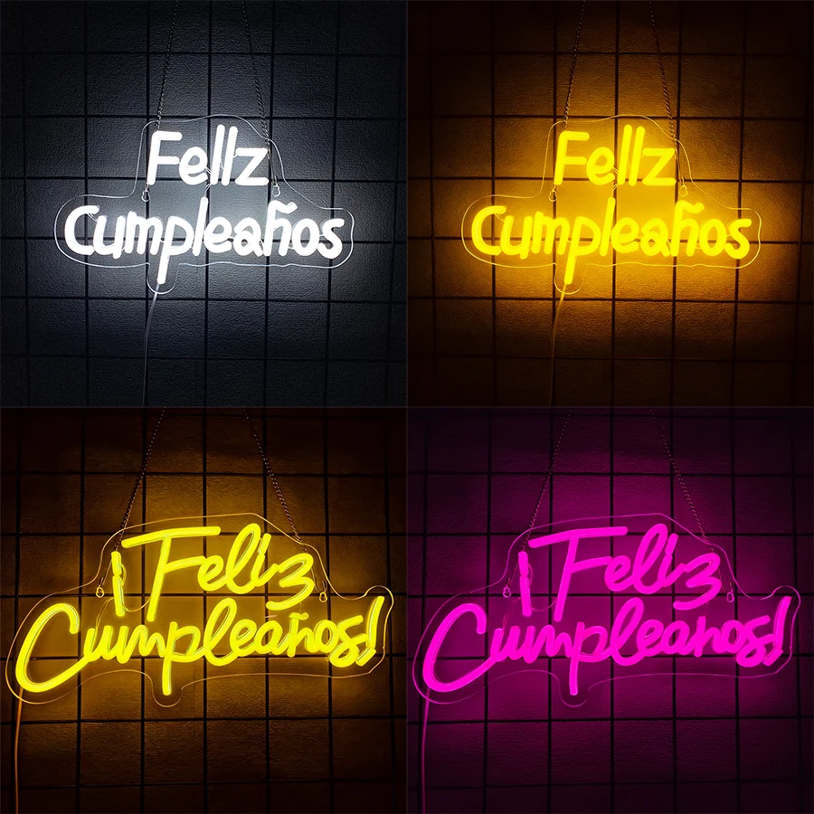 Feliz Cumpleaños Led Neon Sign, Spanish Blessing Icon, Usb Powered, Suitable For Birthday Party Background Decor Of Any Age.