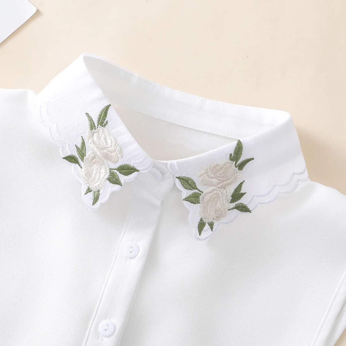 Colletto rosa albicocca ricamato da donna con camicia Dase maglione, colletto finto in chiffon decorativo versatile e staccabile