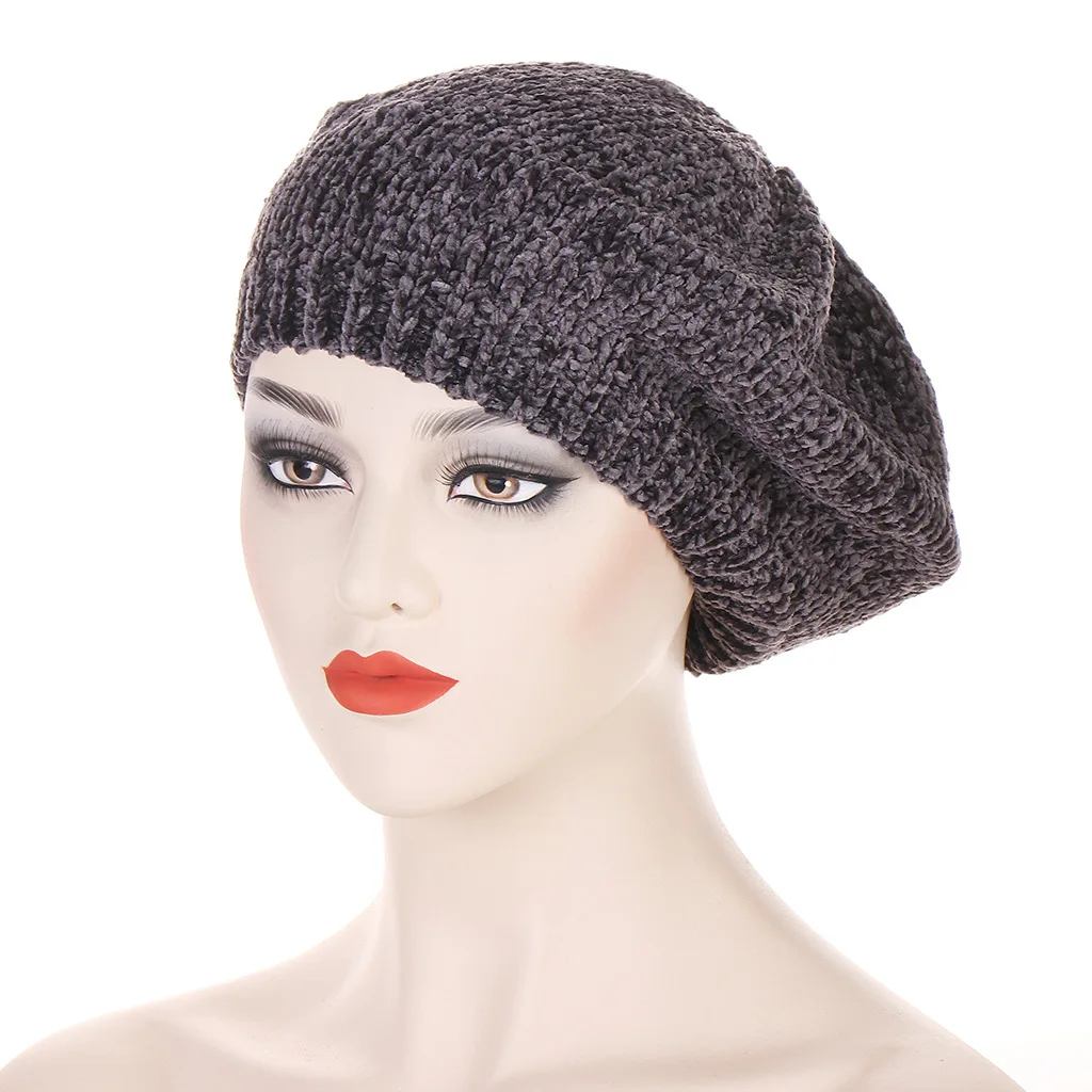 Neue Chenille-Baskenmütze für Damen, lässige Mütze, europäische und amerikanische Mode, mehrfarbige Strickmütze
