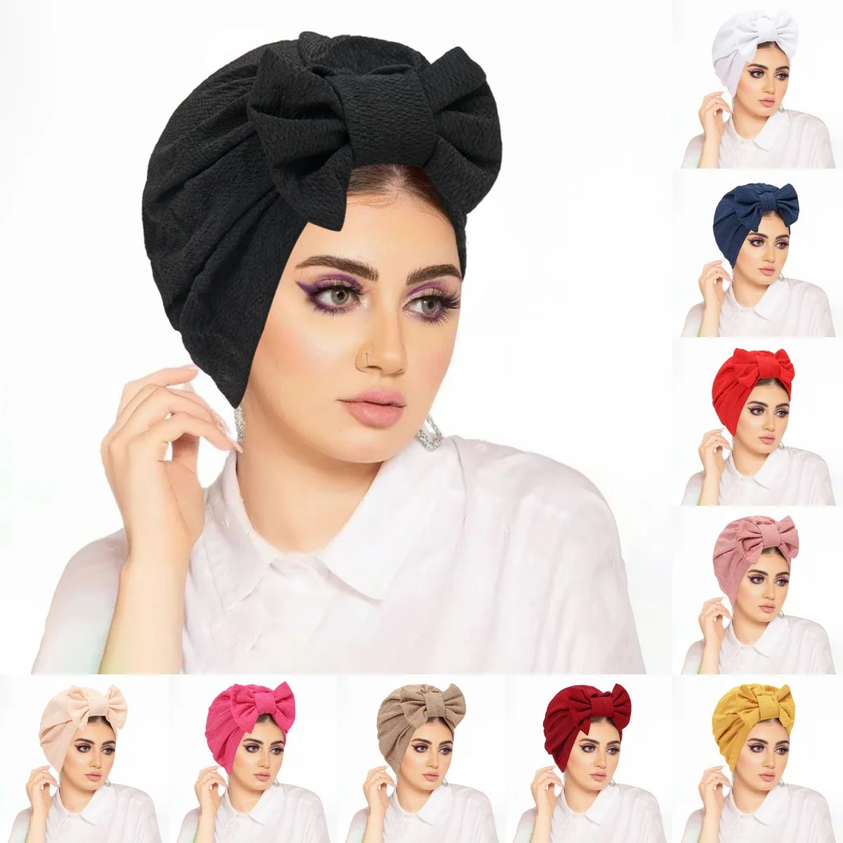 

2025 Muslim Women Hijab Hat Indian Turban Bowknot Bonnet Beanies Hair Loss Headscarf Chemo Cap Bandanas Headband Turbante Mujer