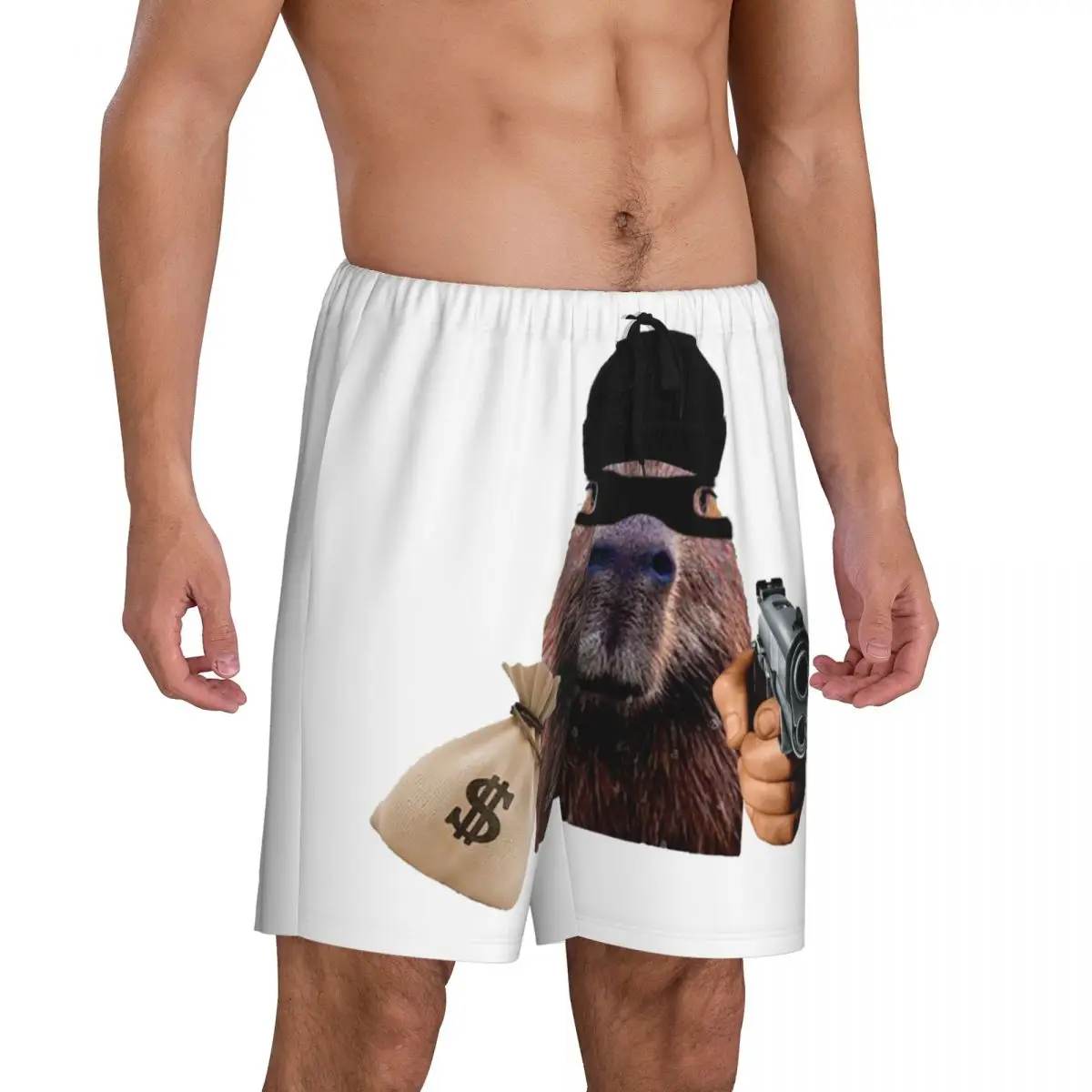 Custom Capybara Robber Pajama Shorts for Men Animal Pet Sleepwear Lounge Bottom Stretch Sleep Short Pjs with Pockets