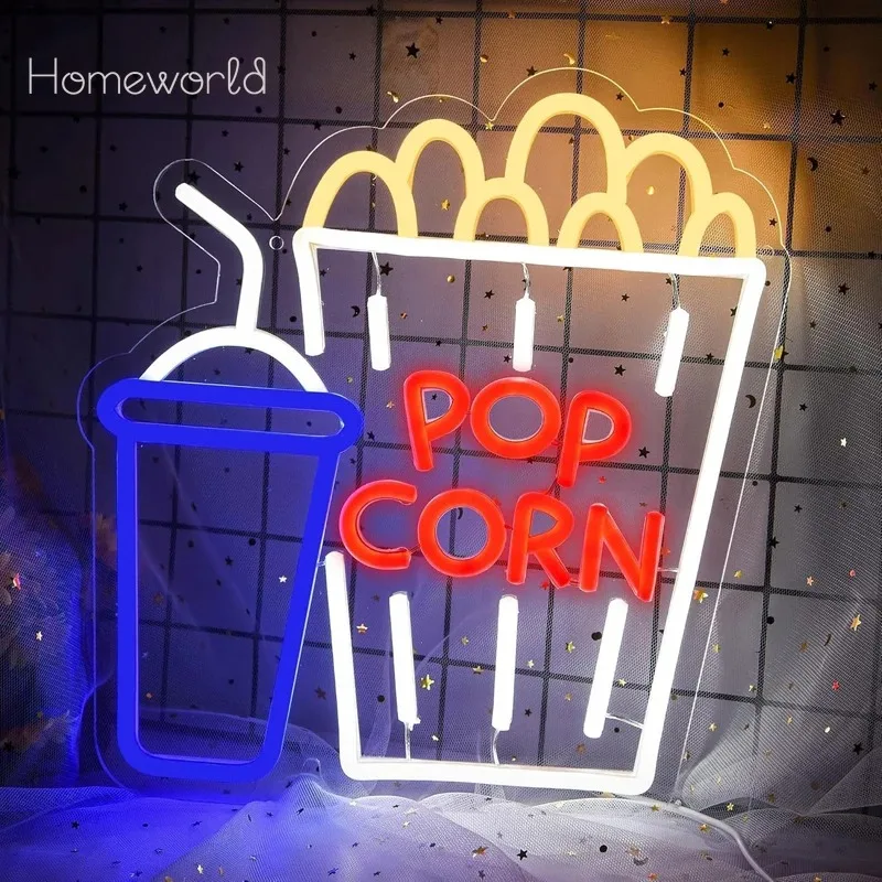 Popcorn coke neon  is suitable for movie theater wall decorations, snack signs bars decorations party decorations USB powerd