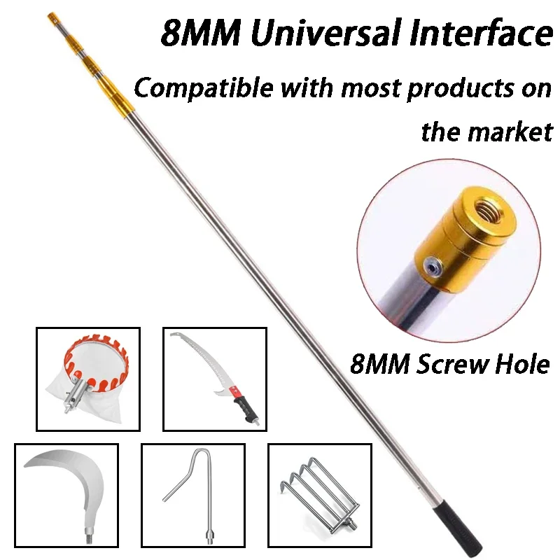 Multifunctional Telescopic Pole Fruit Picking Accessories Garden High Branch Saw Connecting Rod 8mm Universal Telescopic Rod