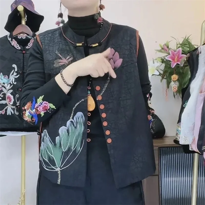 High-grade Women Large Size 5XL Waistcoat  Autumn Ladies Fashion Printing Sleeveless Jacket 2026 Femme Two-sided Satin Vest Coat