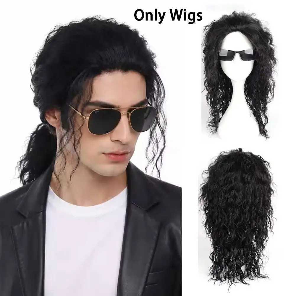 Anime Michael Jackson Cosplay Michael Cosplay Black Wig Michael Role Play Medium Long Curly Black Hair Wig Halloween Cos Wigs