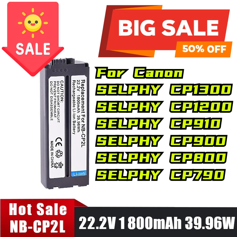 

22.2V 1800mAh 39.96Wh NB-CP2L Digital Battery for Canon CP900 CP910 CP800 CP1200 CP1300 Battery
