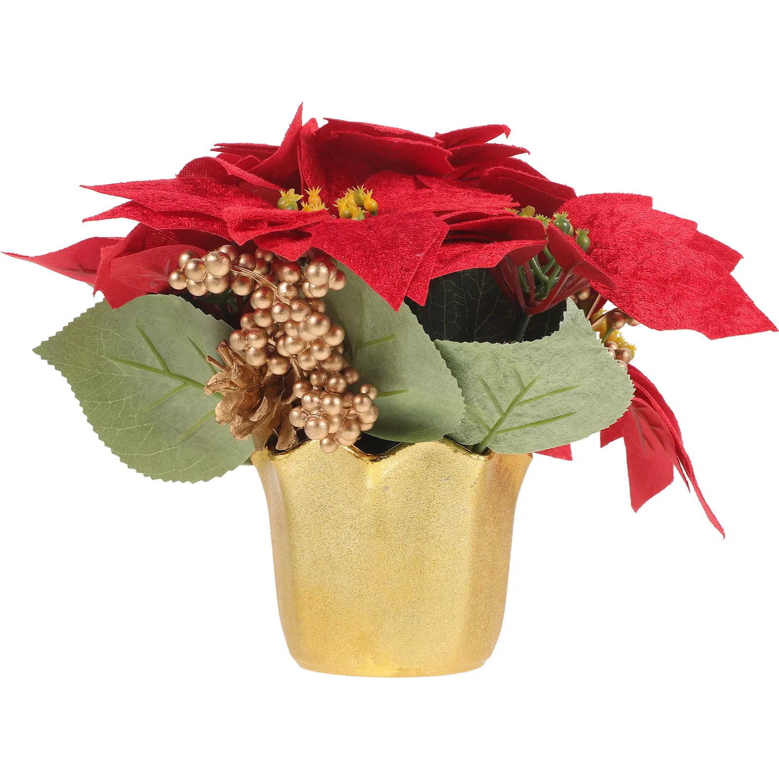 

Christmas Potted Plant Decor Realistic Red Artificial Flower Pot For Desktop Home Bar Restaurant Xmas Decoration Festival