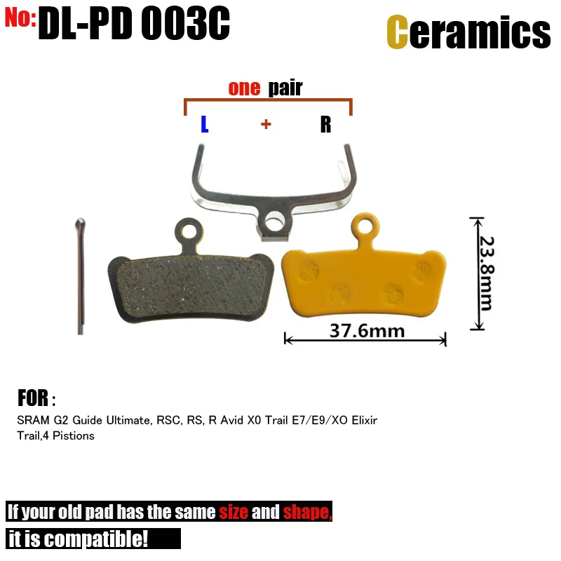 DELT 4 Pair Ceramics Bicycle Disc Brake Pads,FOR SRAM,G2,Guide,Ultimate,RSC,RS,R,Avid,X0,E7,E9,XO,Elixir,Trail,4 Pistions,BIKE