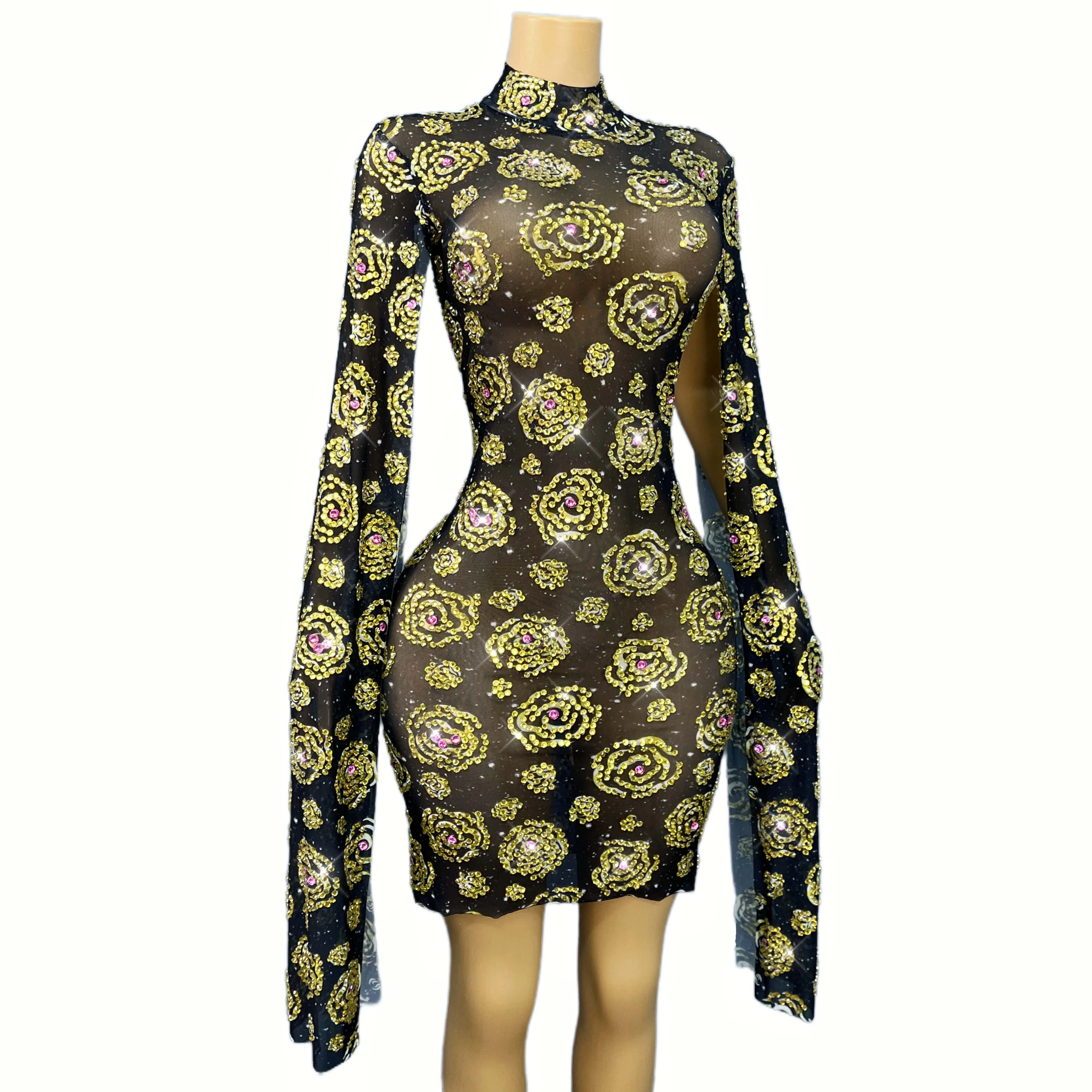 Hochwertiges, luxuriöses Abendkleid mit glänzenden Strasssteinen und Rosen für Damen, elegantes Cocktailparty-Kleid auf dem roten Teppich, Show-Outfit, Jinmeigui