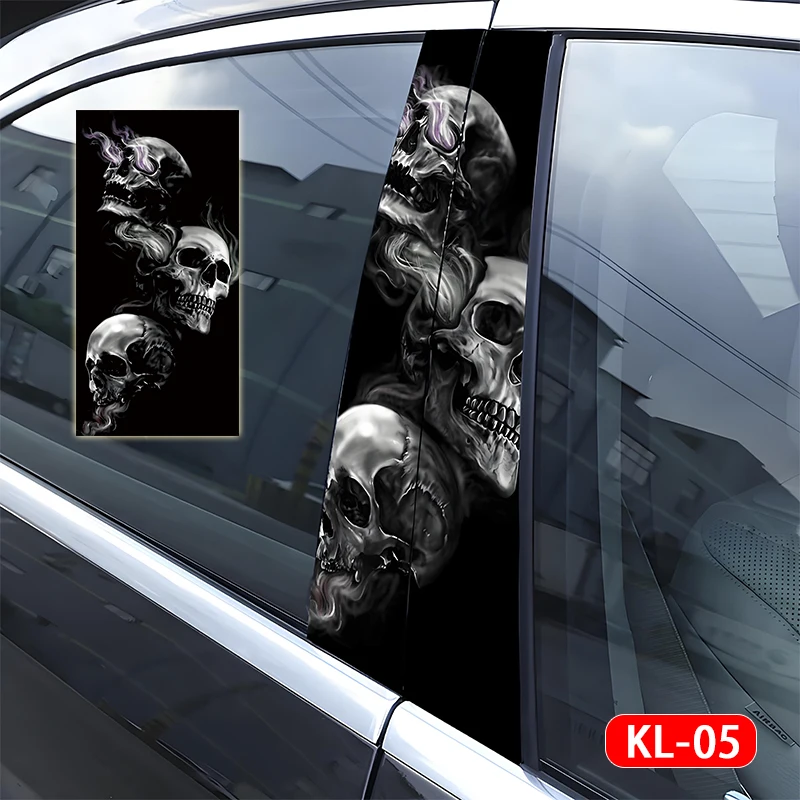 1pair Skull Car Sticker Car Door Pillar Vinyl Decal Cover Scratch Car Decal Suitable For Car B-Pillar Decoration