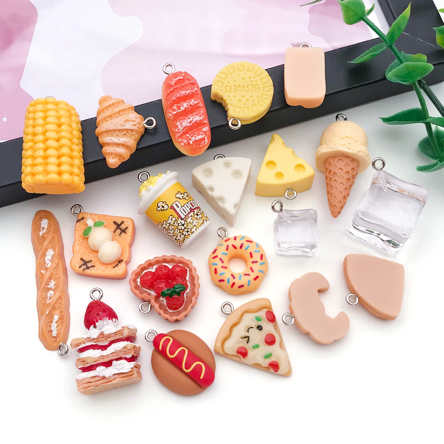 Realistic Food Charms, 5/20 pcs Resin Popcorn Burger Cake Ice Cube Miniatures for Japanese Style DIY Crafts & Cream Glue Decor. image 4