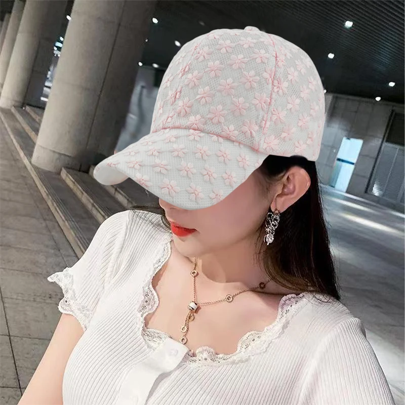 Summer Women Girl Lace Embroidery Flower Baseball Cap Breathable Ultra-Thin Quick Drying  Hollow Out Floral  Boho Beach Sun Hat