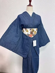 Women's Japanese Traditional Kimono Washed Denim Solid Color Formal Yukata Cosplay Costume Photography Long Dress