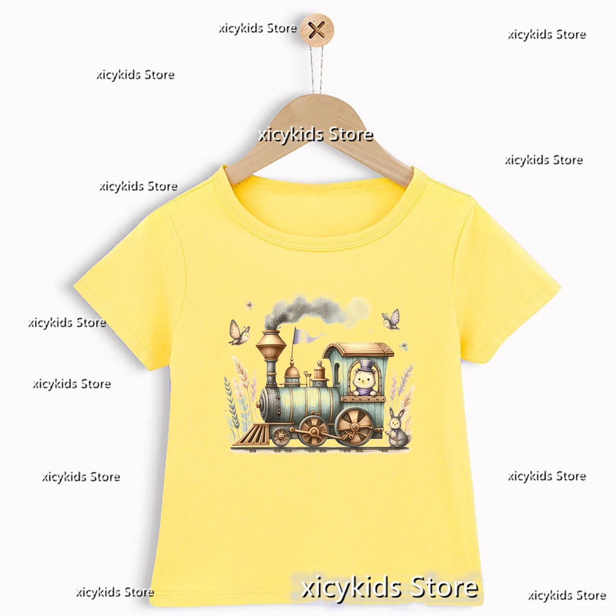 New Kids Tshirt Cute Train And Airplane Prints T-Shirt Boys Give Kids Birthday Gifts Clothes Tshirt Fashion Boy Yellow Shirt Top