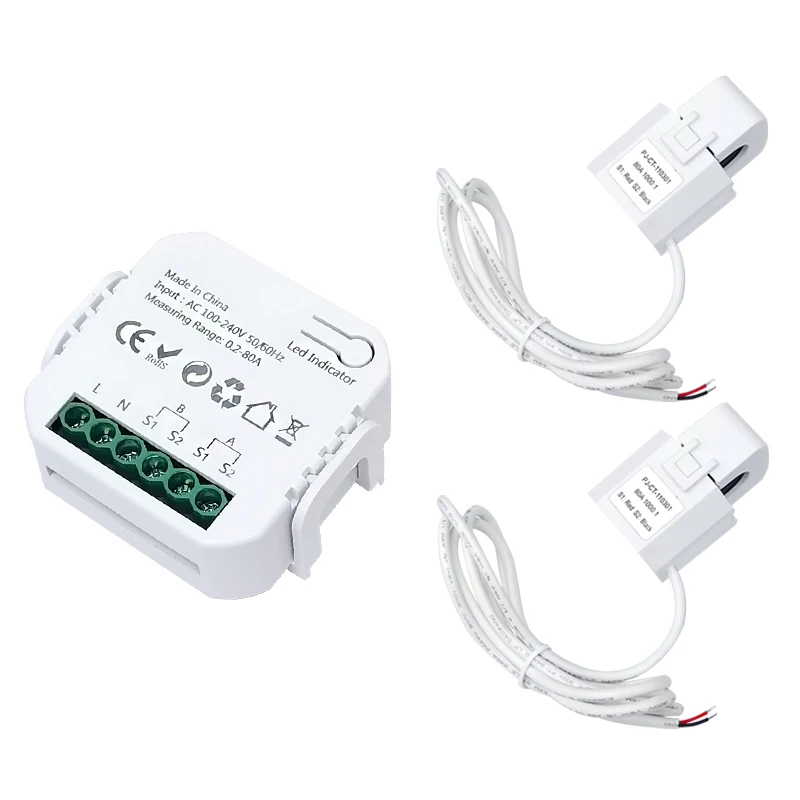 Compteur d'énergie bidirectionnel Smart Life ZigBee 1, 2 canaux avec pince CT, surveillance par application, énergie solaire, 80A, 110V 240VAC 50/60Hz