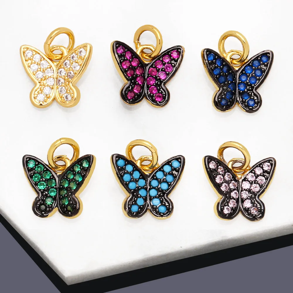 OCESRIO Multiple Color Small Butterfly Charm for Bracelet Earring Copper Gold Plated CZ Jewelry Making Supplies chma176
