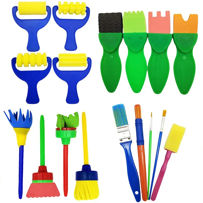 

17 Pcs Sponge Painting Brushes Kit Kids Craft Brushes Sets For Kids Painting Learning Art Creation