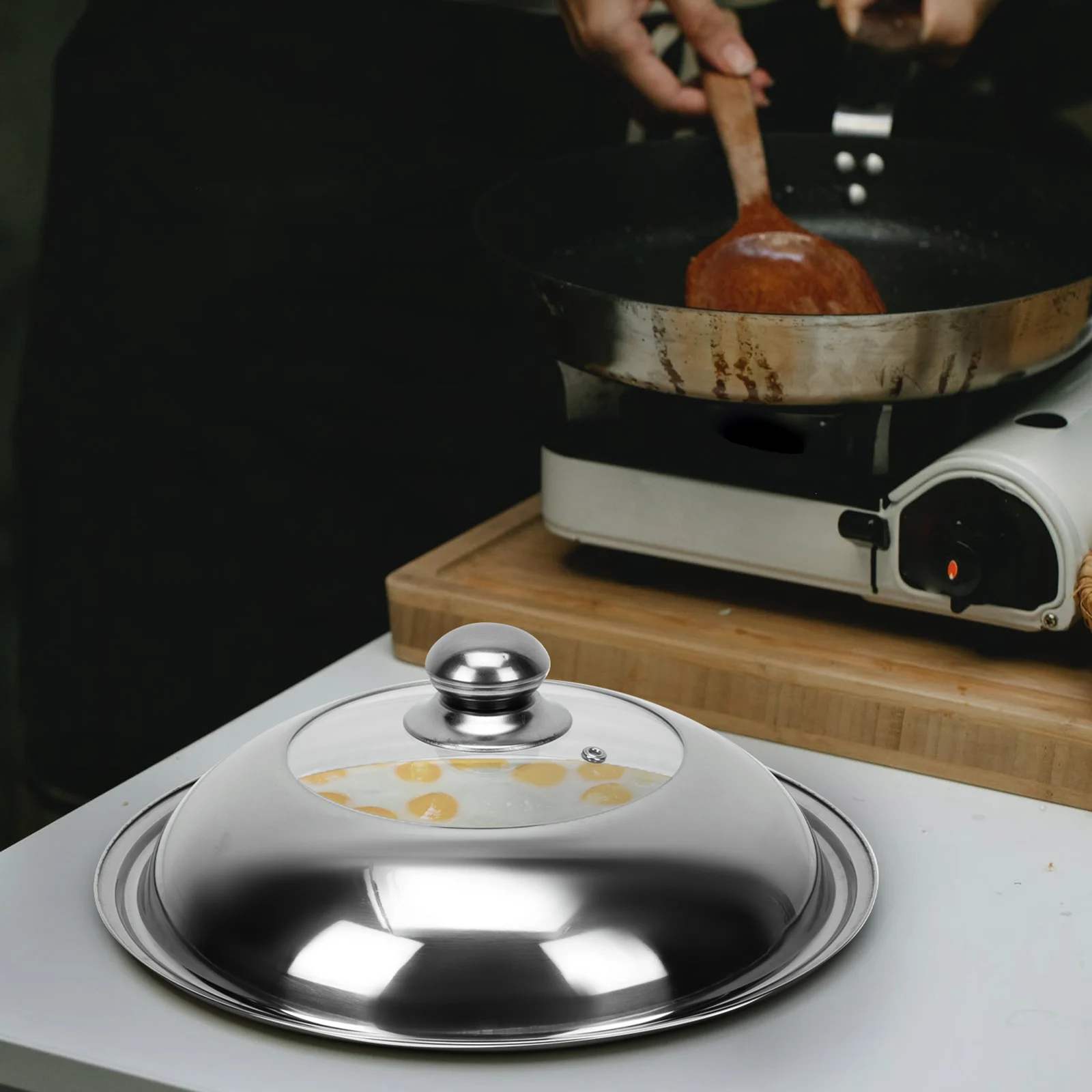 

Stainless Steel Pot Lid Vent Design Easy Clean Cooking Utensils Covers Kitchen Gadget Pots Anti Spill Visual Glass