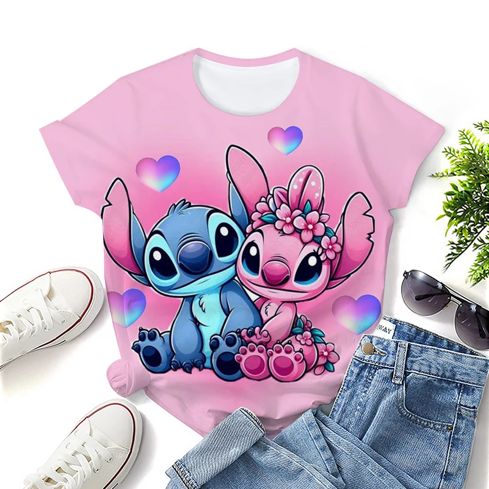 

2025 женские летние детские футболки с 3d принтом Disney Stitch, детские топы в мультяшном стиле, футболки с короткими рукавами, детская футболка