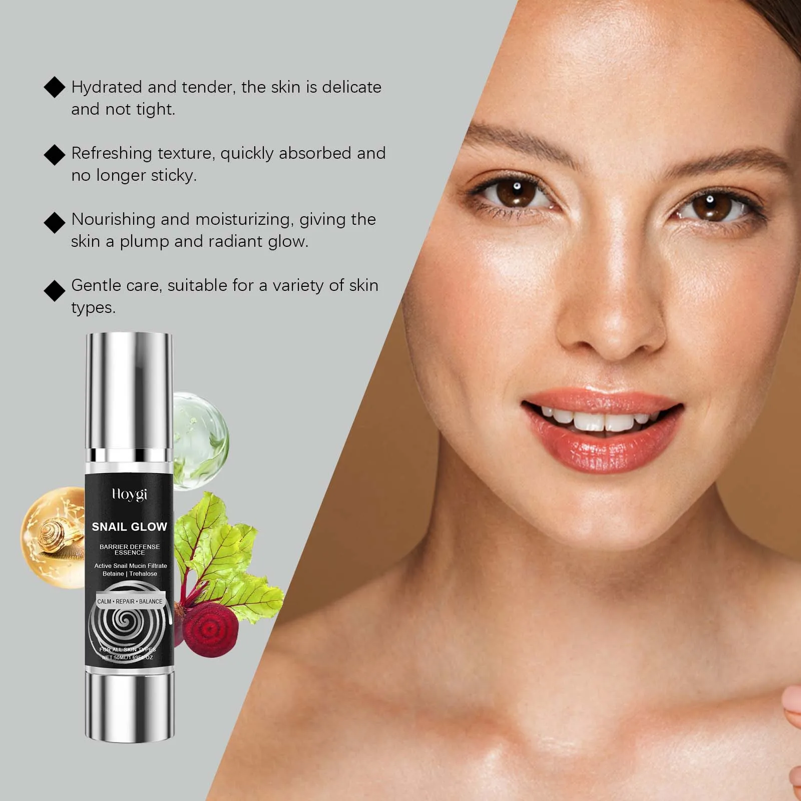 مصل ترطيب الحلزون المضاد للشيخوخة - موازنة الزيت، شد المسام، مغذي للبشرة المشعة والناعمة