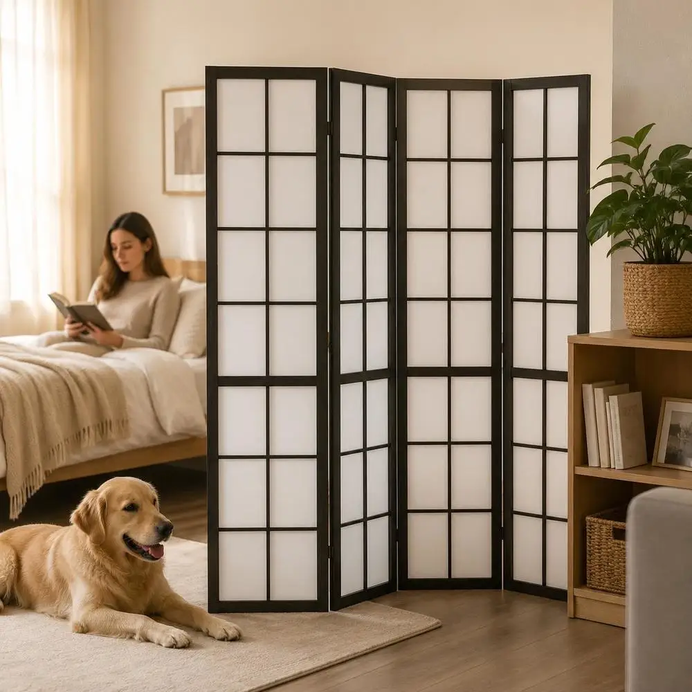 Paravent intérieur pliable 4 panneaux 160 x 170 cm, séparateur de pièce pour salon, chambre à coucher, maison, noir