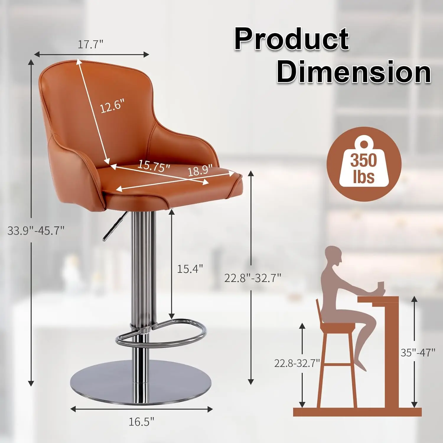 Modern Adjus  Stainless Steel Swivel Bar Stools Leather Upholstered with Backrest and Footrest for Kitchen Bar  ized