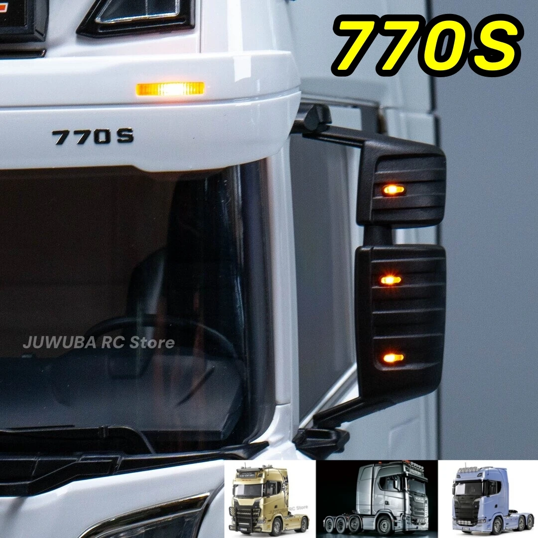 Caminhão RC de Brinquedo 770S com Espelhos Laterais Iluminados para Tamiya Scania Série 770S 4x2 6x4 8x4 1/14 Peças Opcionais para Caminhão Trator RC 770-U23