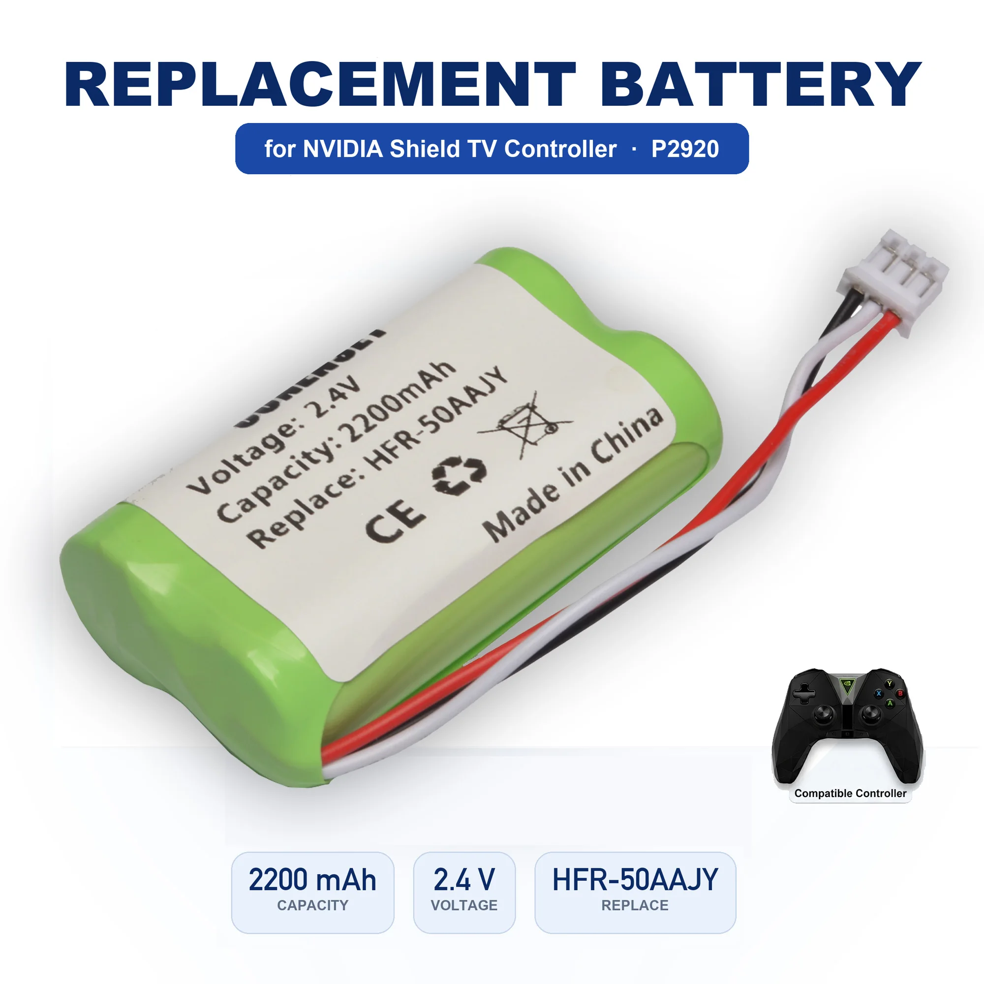 2200mAh Replacement Battery For Nvidia P2920, Shield Game Controller, Shield TV Game Controller