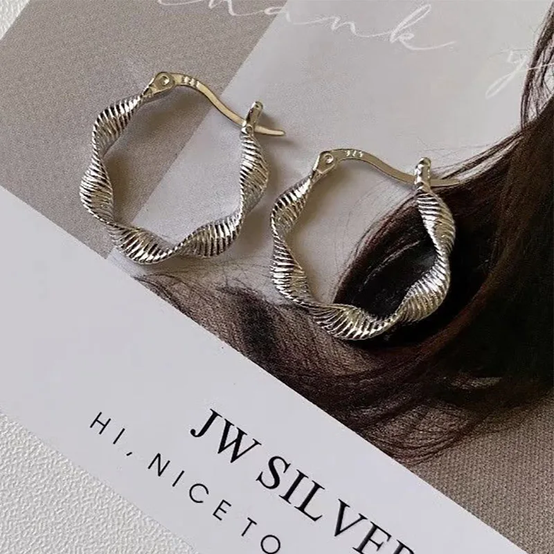Foxanry Prevent Allergy Twist Geometric Hoop Earrings For Women Couples Classic Simple Hip Hop Creative Birthday Jewelry Gifts