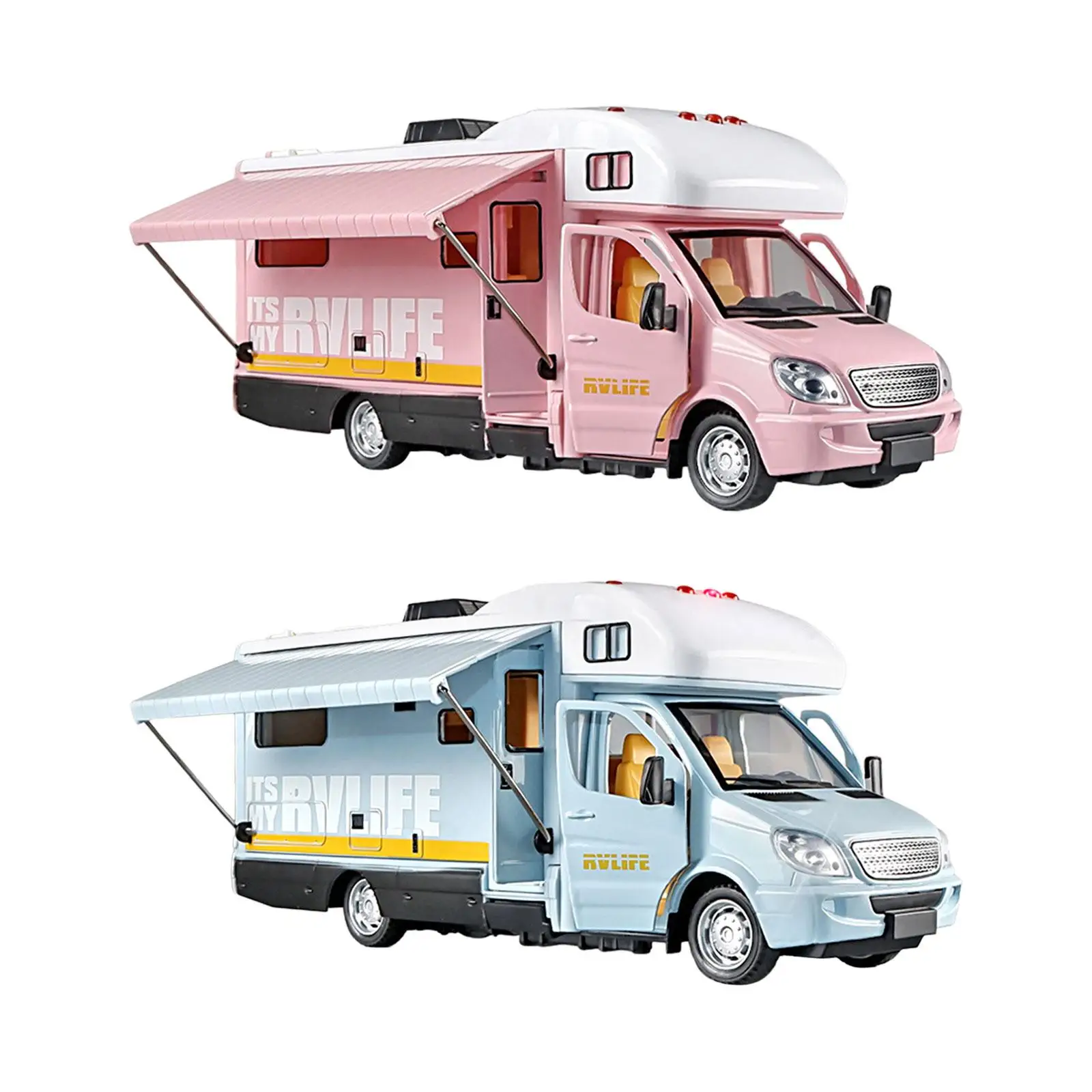 1:32 with Light Sound Alloy Camper Motorhome Toy Pull Back Car for Gifts Boys Girls Party Toy Age 4 5 6 Kids Tabletop Ornament