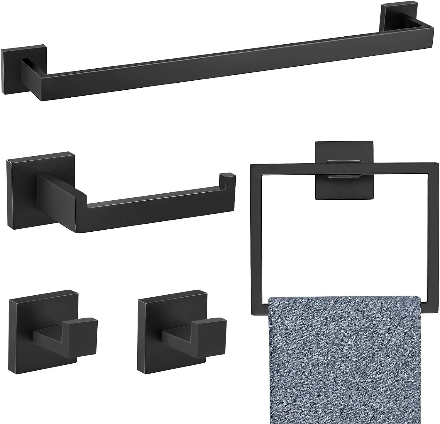 

5 Piece Bathroom Towel Bar Set Stainless Steel Bath Towel Holder, 23.6 Inch Towel Racks Matte Black