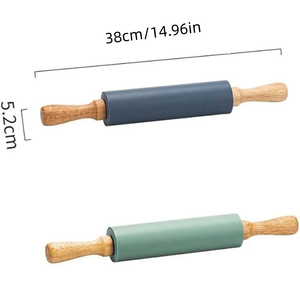Non-Stick Silicone Rolling Pin Wooden Handle Pastry Dough Flour Roller Kitchen Cooking Baking Tool For Pasta Cookie Dough
